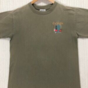 Canada Souvenir T-Shirt Embroidered Trees Flowers Olive Green‎ Men's Size M